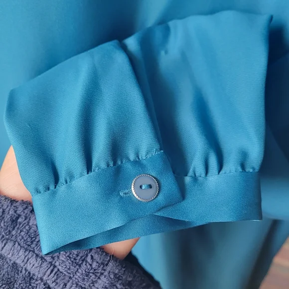 VTG Blue Label Pendleton Teal Long Sleeve Blouse Size 10 Keyhole Clousure Back - Picture 8 of 10